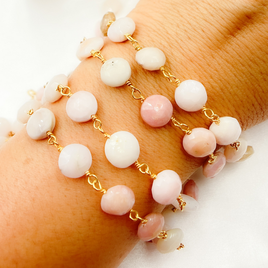 Pink Opal Gold Plated Wire Chain