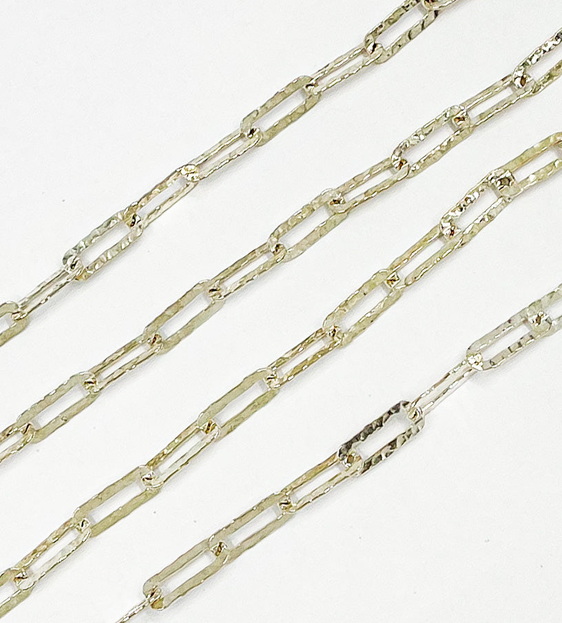 Y58HSS I 925 Sterling Silver Hammered Paperclip Link Chain. Y58HSS