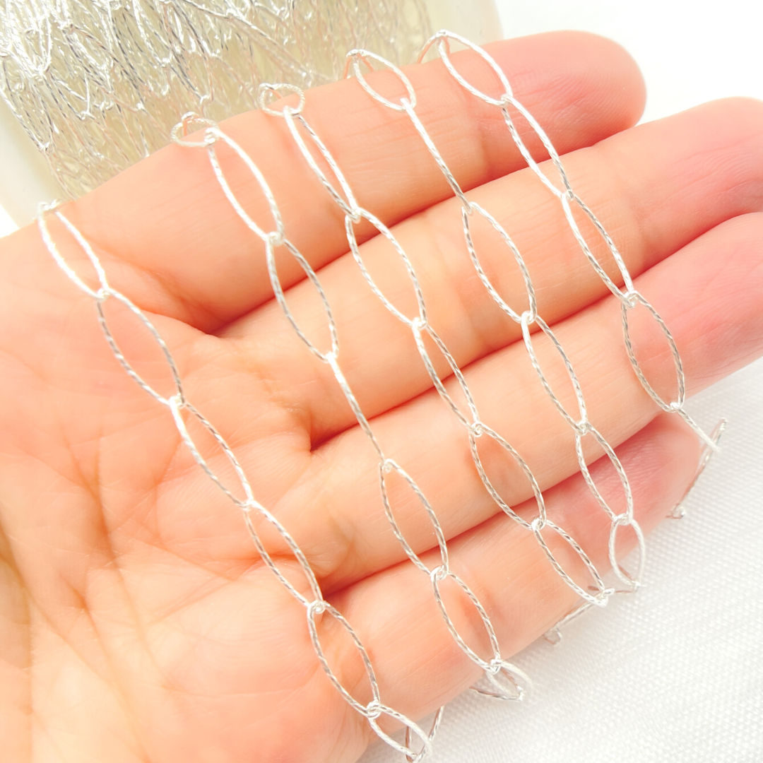 Sterling Silver Diamond Cut Marquise