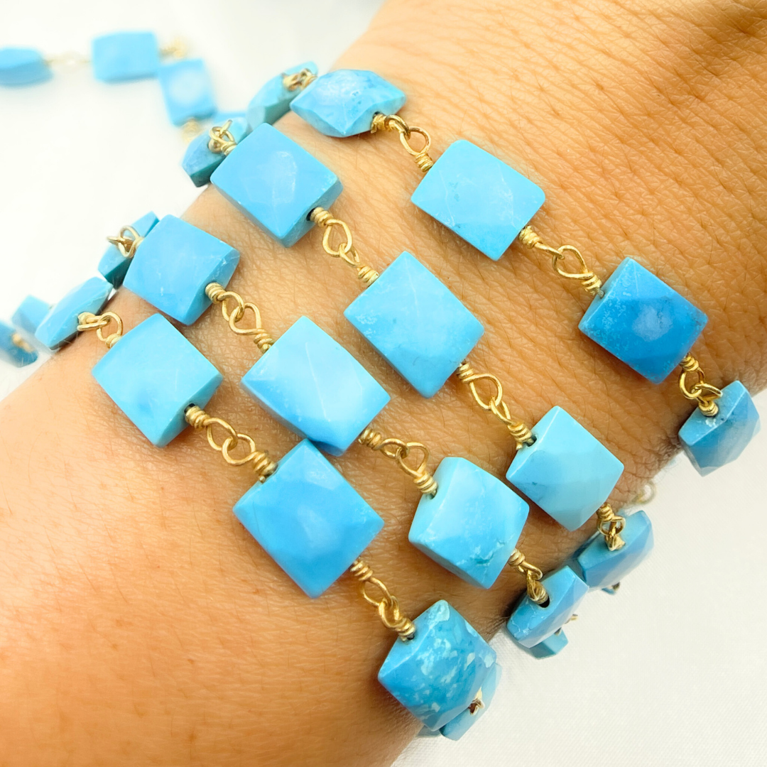 Turquoise Rectangle Shape Gold Plated Wire Chain