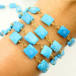 Load image into Gallery viewer, Turquoise Rectangle Shape Gold Plated Wire Chain. TRQ27
