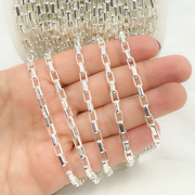 925 Sterling Silver Round Smooth Rectangle Link Chain