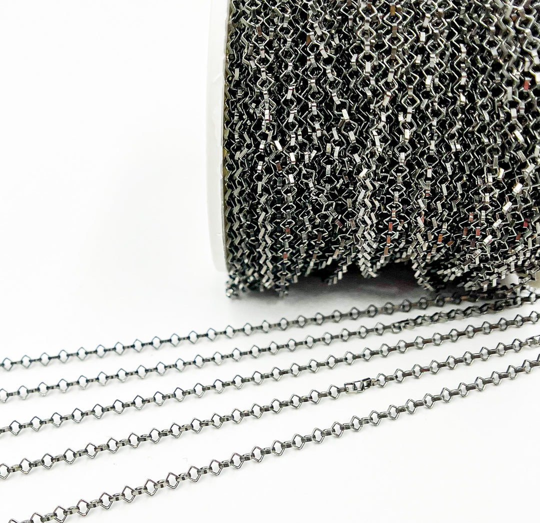 Black Rhodium 925 Sterling Silver Square Cable Link Chain. BR61