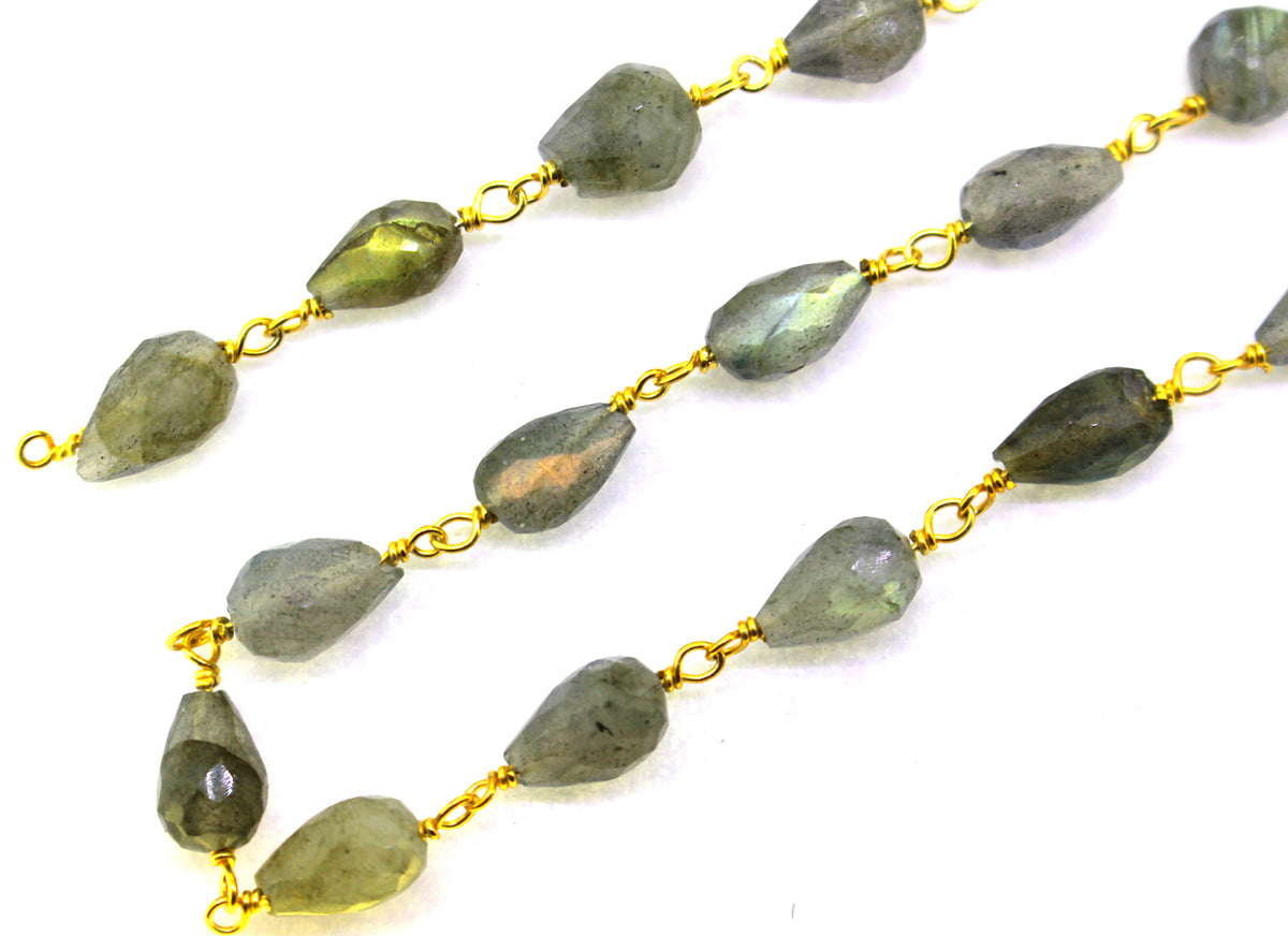 Labradorite Tear Drop Gold Plated 925 Sterling Silver Wire Chain