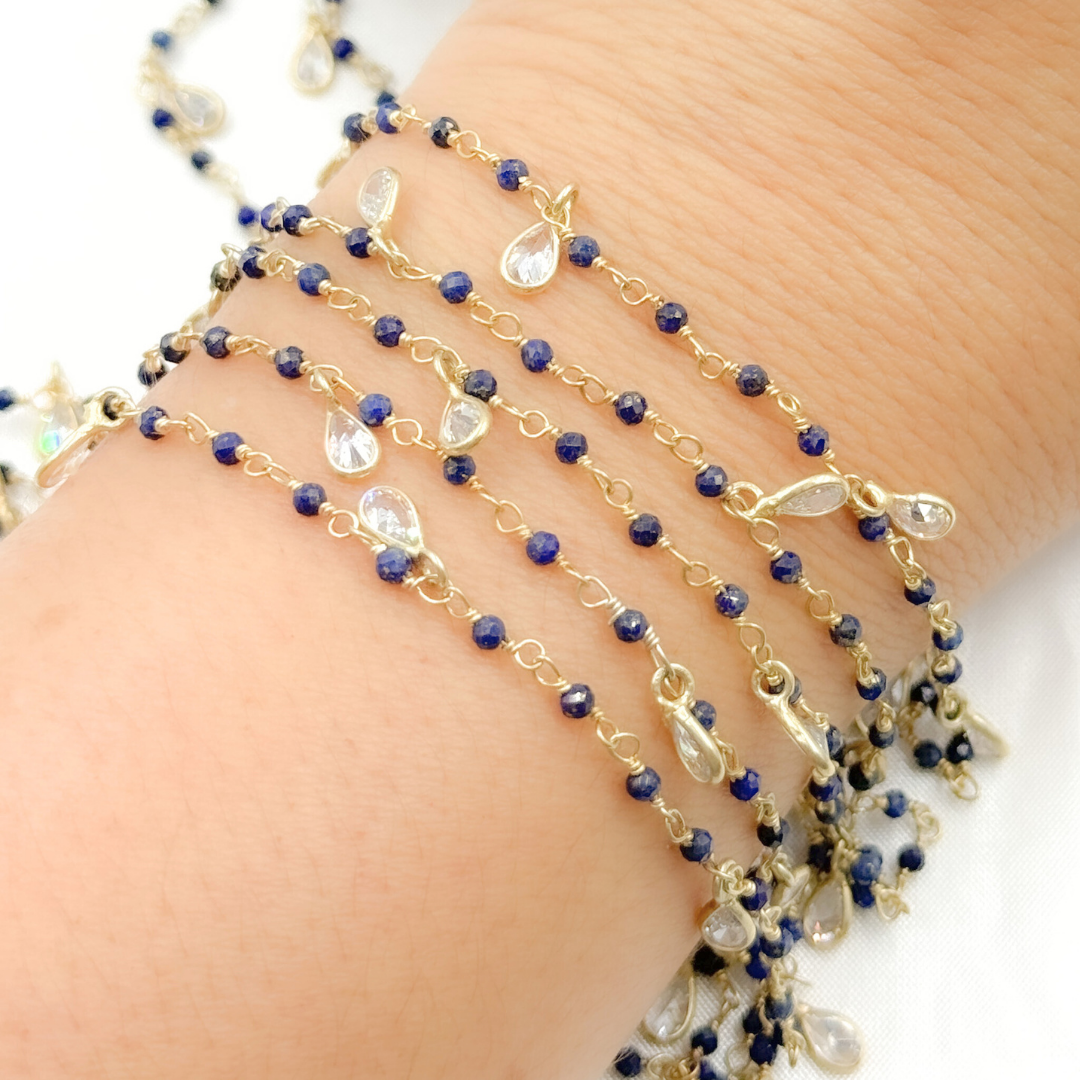 Lapis Lazuli & CZ Dangle Gold Plated Wire Chain