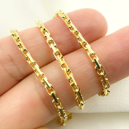 14K Solid Yellow Gold Diamond Cut Box Link Chain