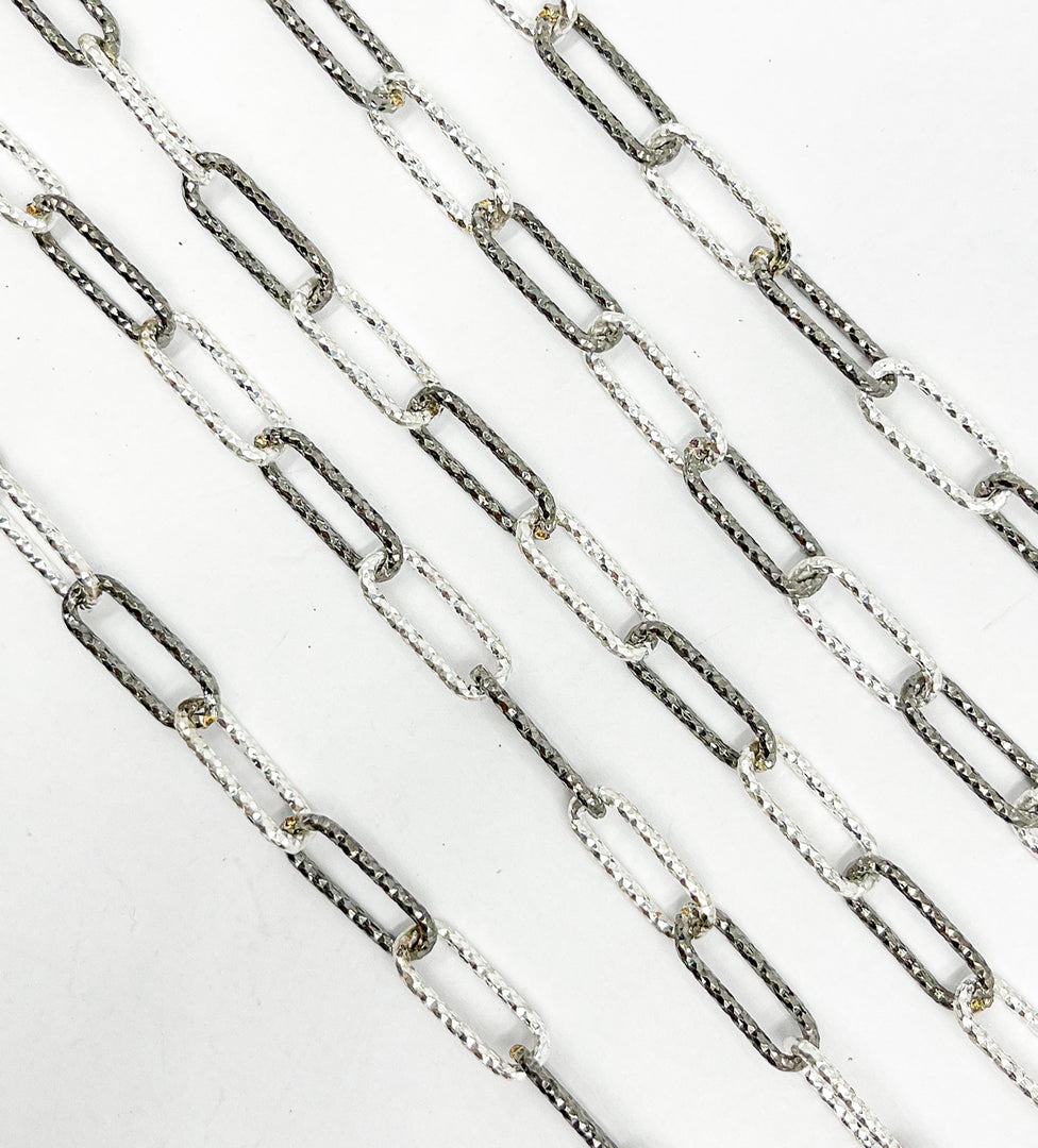 925 Sterling Silver Sparkle Paperclip Diamond Cut Oval Chain. V10SB