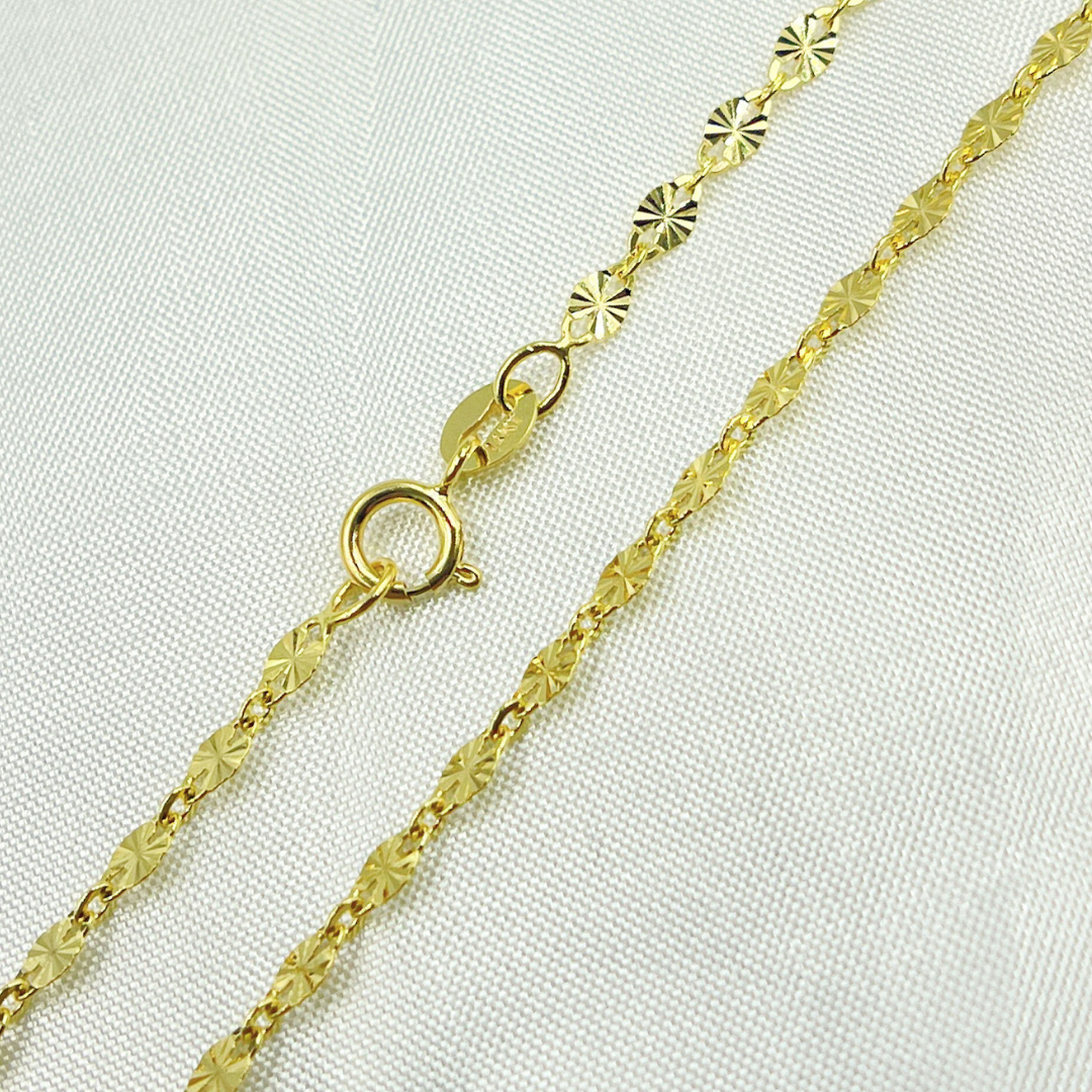 14k Solid Yellow Gold Marina Diamond Cut Link Chain