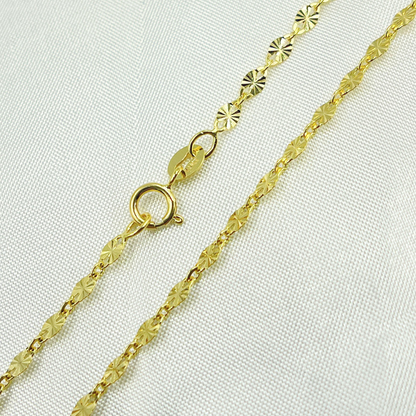 14k Solid Yellow Gold Marina Diamond Cut Link Chain