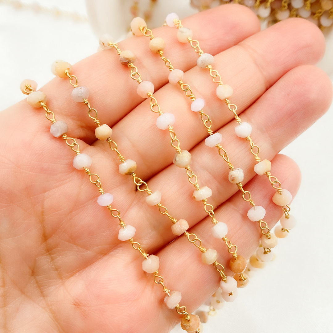 Pink Opal Gold Plated Wire Chain.