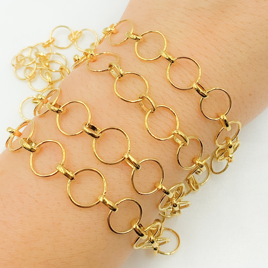 Gold Plated 925 Sterling Silver Circle and Oval Link Chain. V156GP