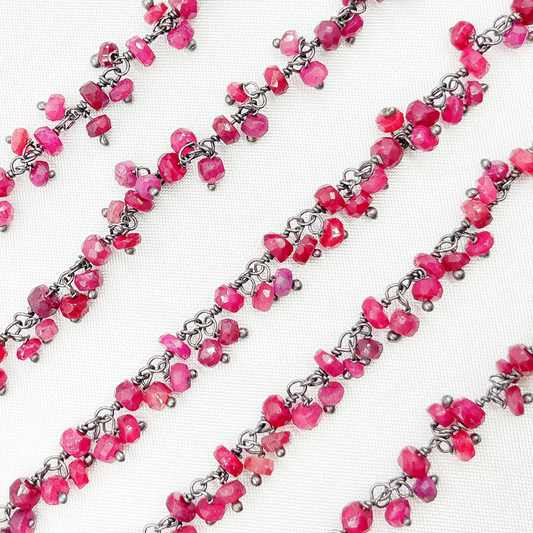 Dyed Ruby Cluster Dangle 3.5mm Oxidized Wire Chain