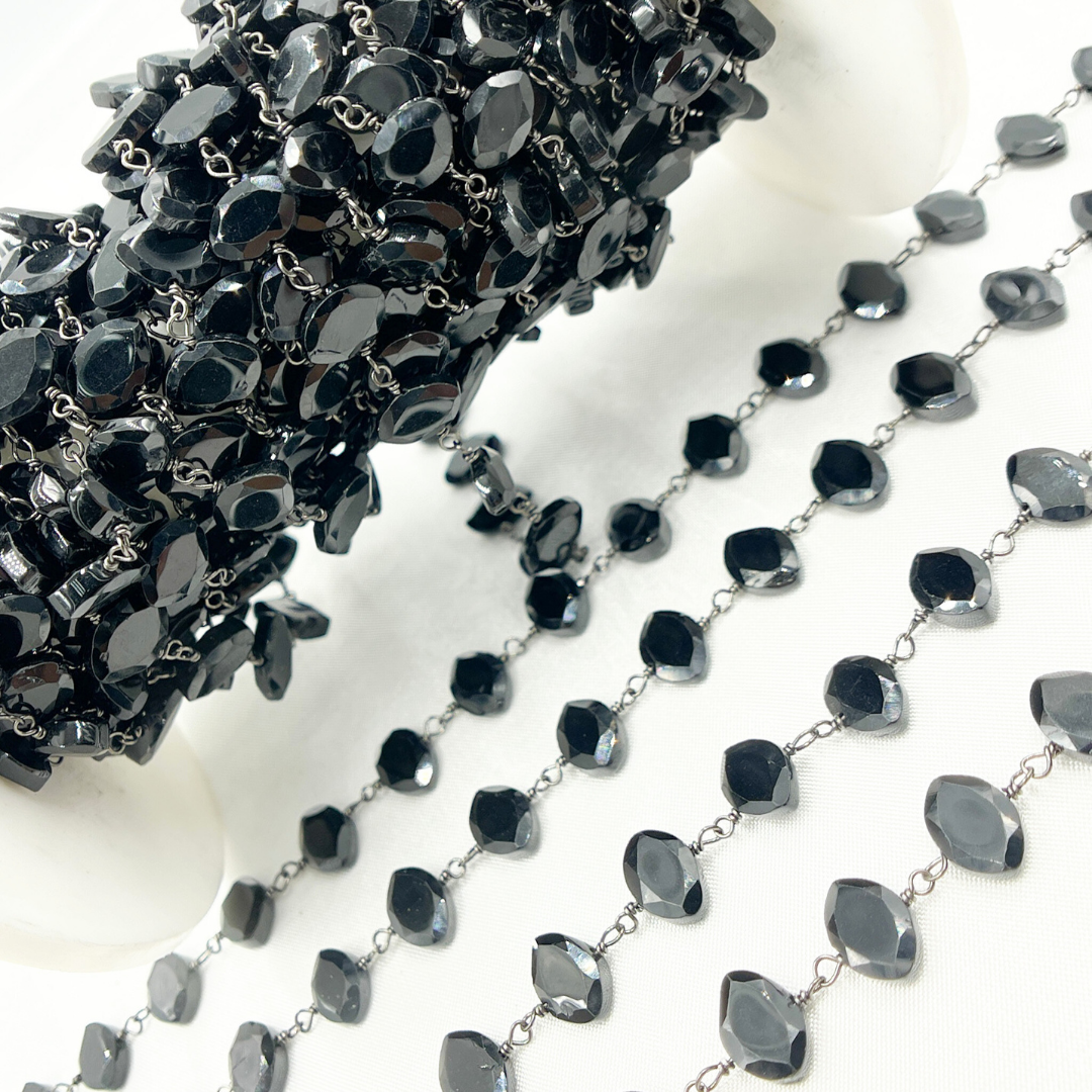 Black Spinel Oval Shape Oxidized Wire Chain