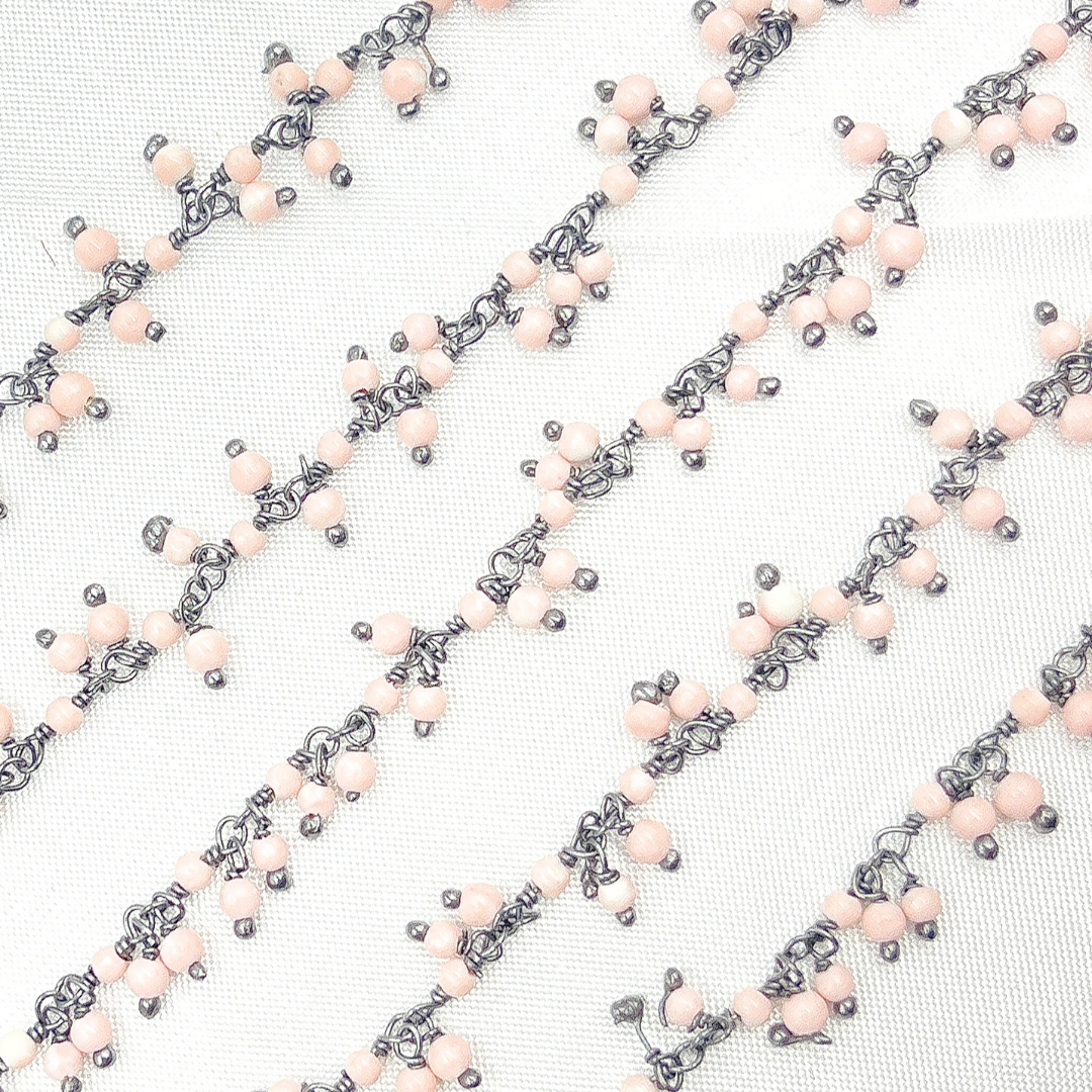 Pink Coral Cluster Dangle Oxidized Wire Chain.