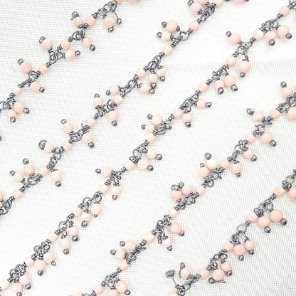 Pink Coral Cluster Dangle Oxidized Wire Chain.