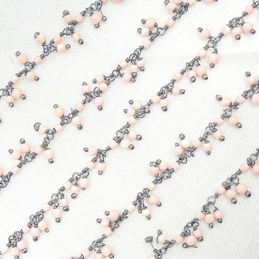 Pink Coral Cluster Dangle Oxidized Wire Chain.