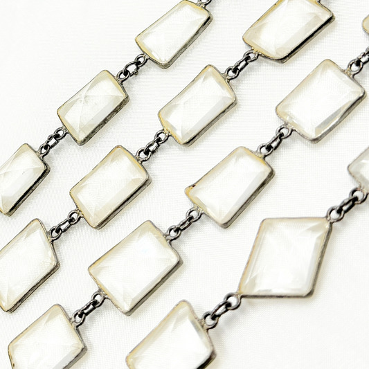 Crystal Rectangular Shape Bezel Oxidized Wire Chain