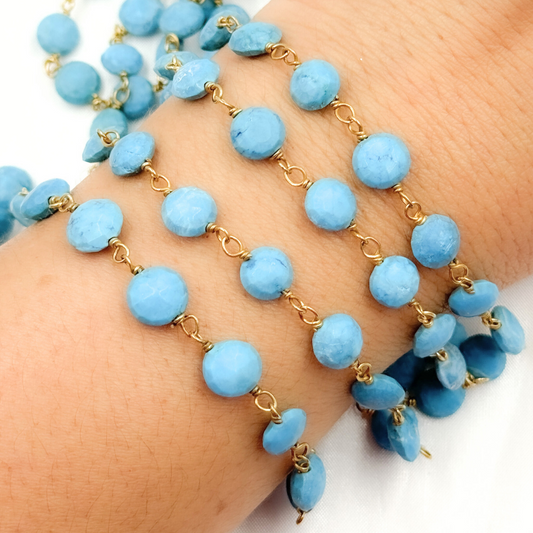 Turquoise Coin Shape Gold Plated Wire Chain.
