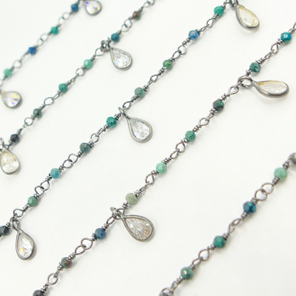 Chrysocolla & CZ Dangle Oxidized Wire Chain