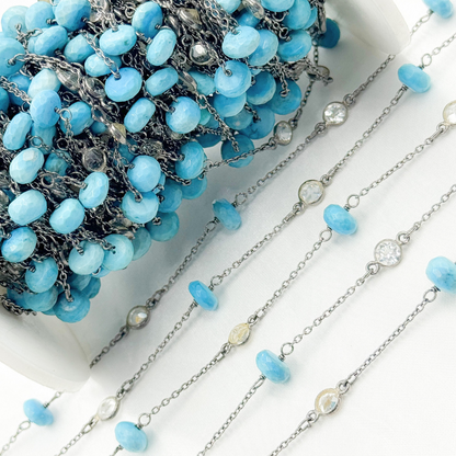 Turquoise & White Topaz Oxidized Connected Wire Chain