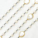 Load image into Gallery viewer, White Freshwater Pearl Organic and Round Shape Oxidized Wire Wrap Chain. PRL24
