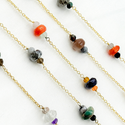 Multi Gemstone Gold Plated Connected Wire Chain.