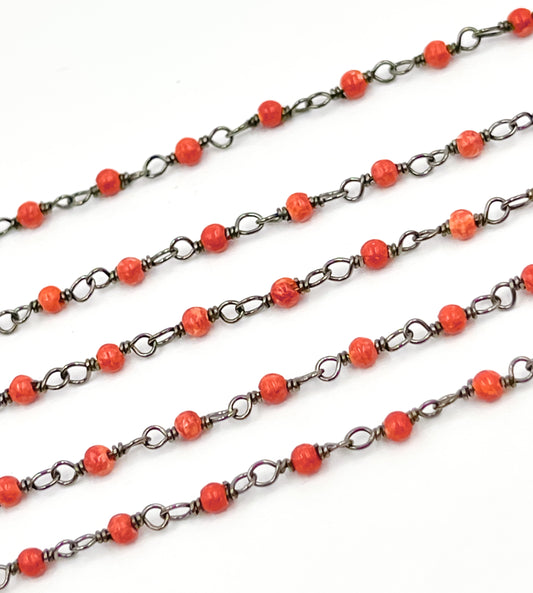 Red Coral Wire Wrap Chain