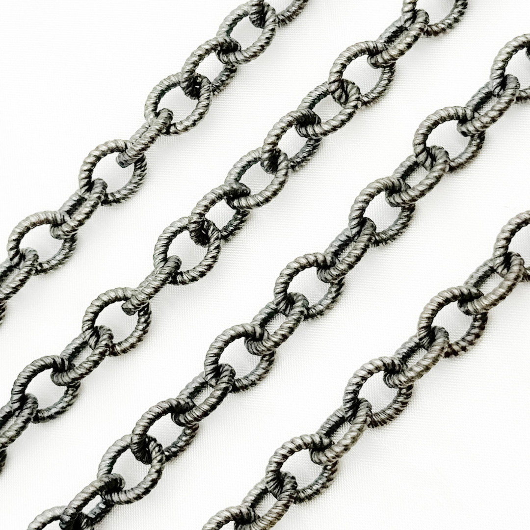 Oxidized 925 Sterling Silver Hammered Cable Chain. 217OX