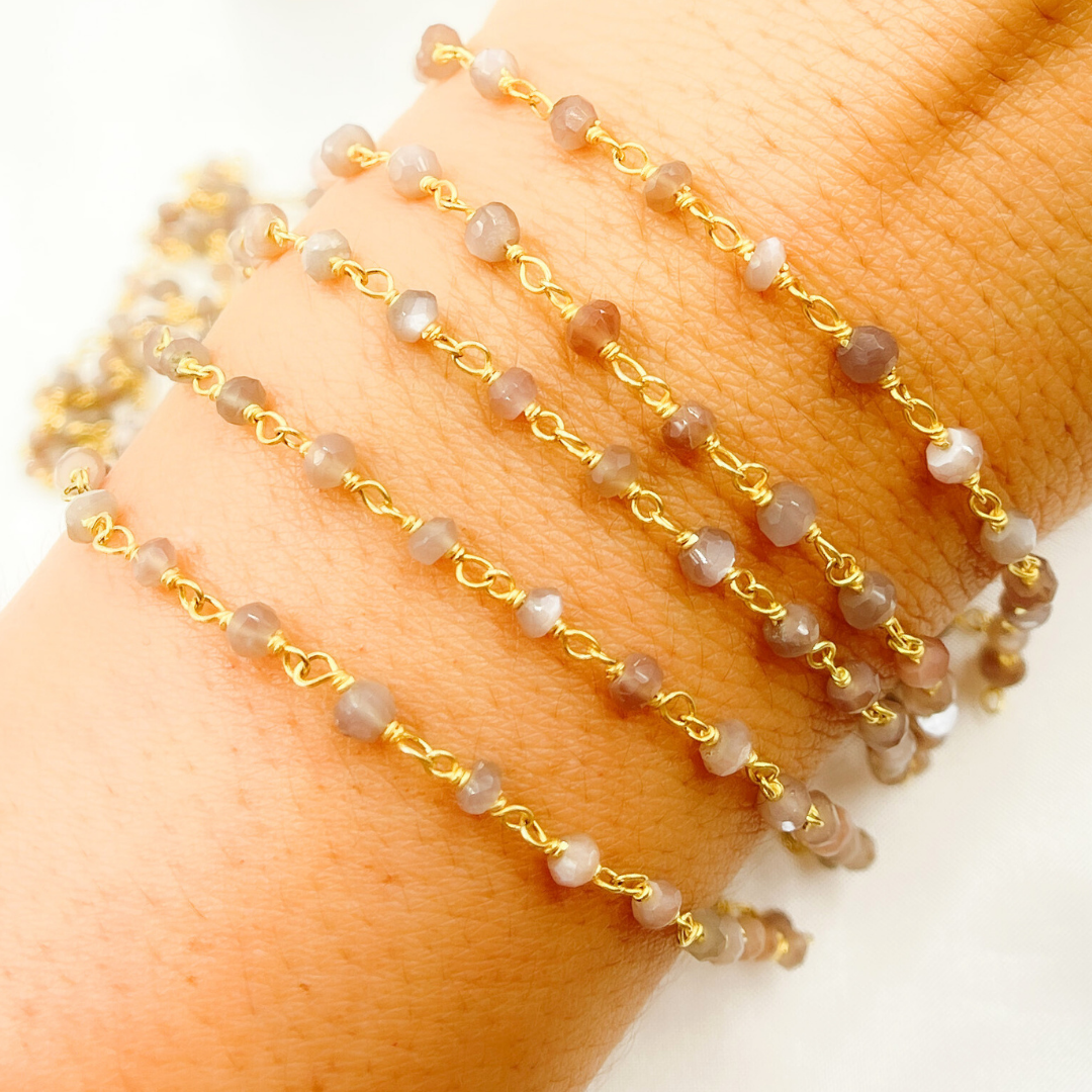 Chocolate Moonstone Gold Plated Wire Chain.