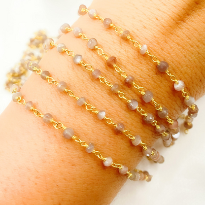 Chocolate Moonstone Gold Plated Wire Chain.