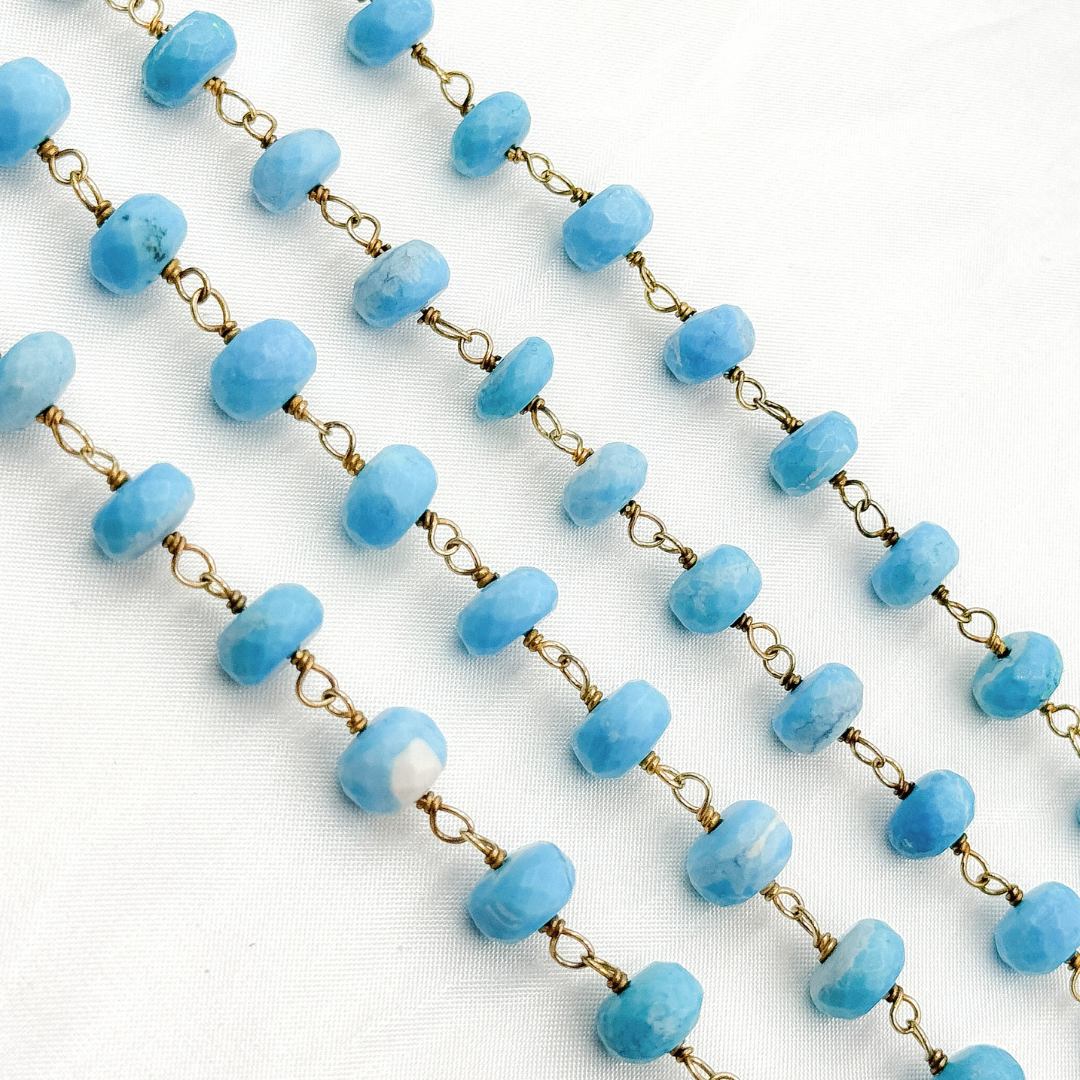 Turquoise Rondel Shape Gold Plated Wire Chain.