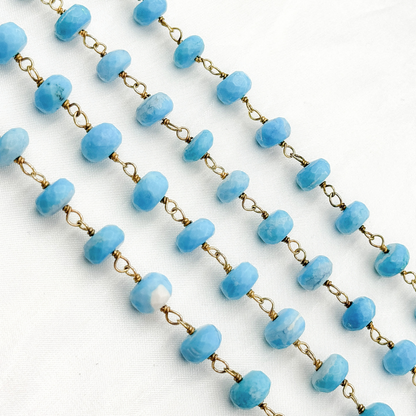 Turquoise Rondel Shape Gold Plated Wire Chain.