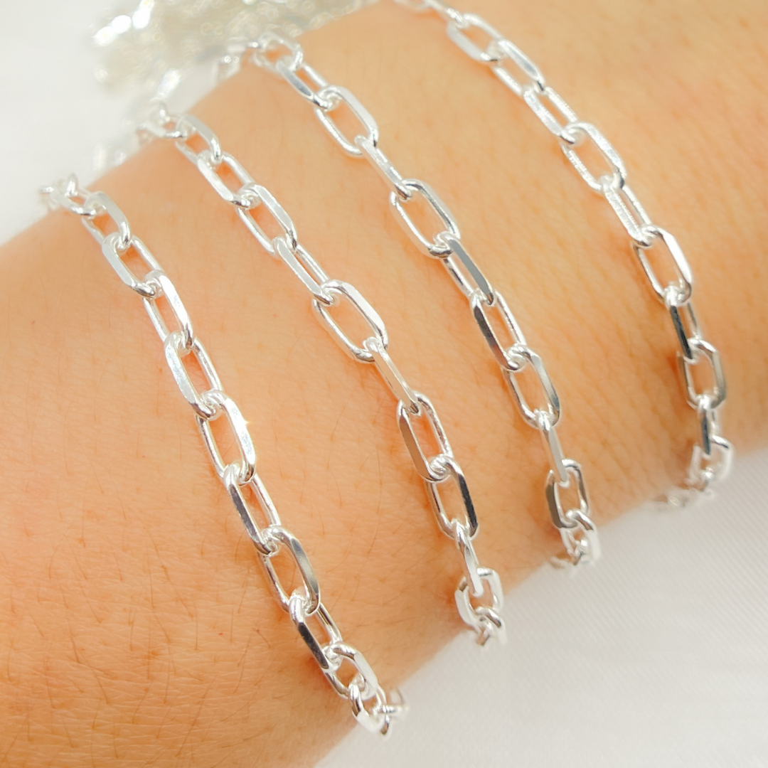 V183SS. Sterling Silver Diamond Cut Paperclip Link Chain