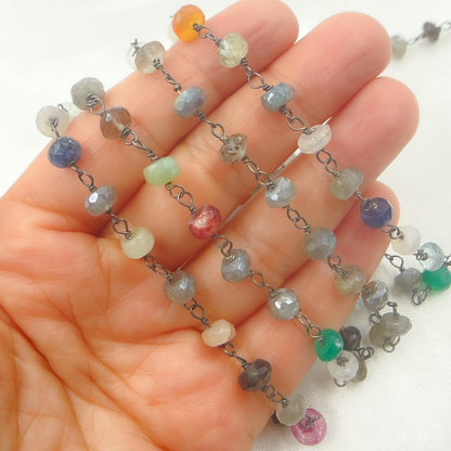 Multi Gemstone Oxidized Wire Chain