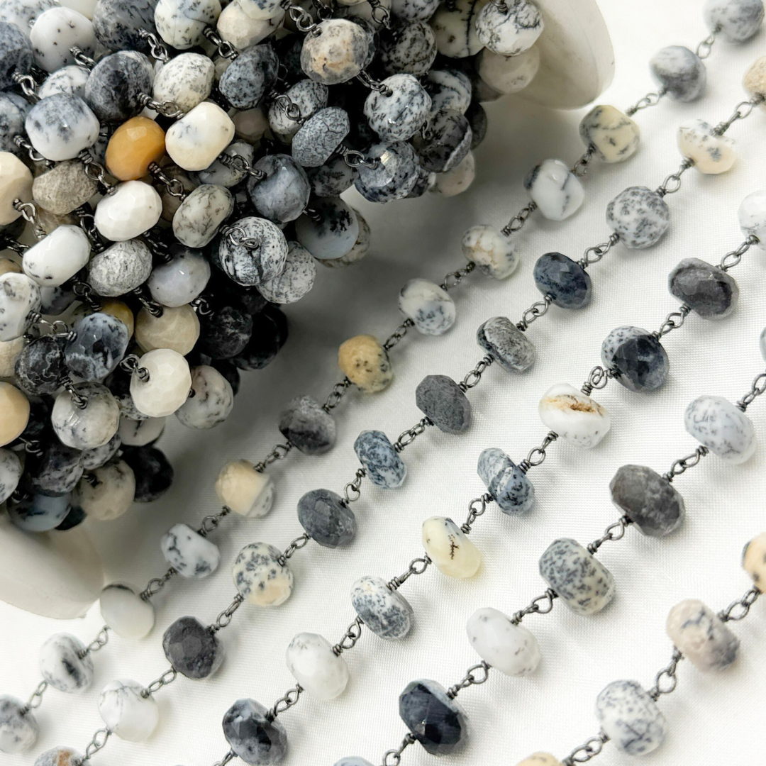 Dendrite Opal Oxidized 925 Sterling Silver Wire Chain.
