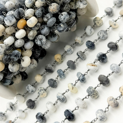 Dendrite Opal Oxidized 925 Sterling Silver Wire Chain.