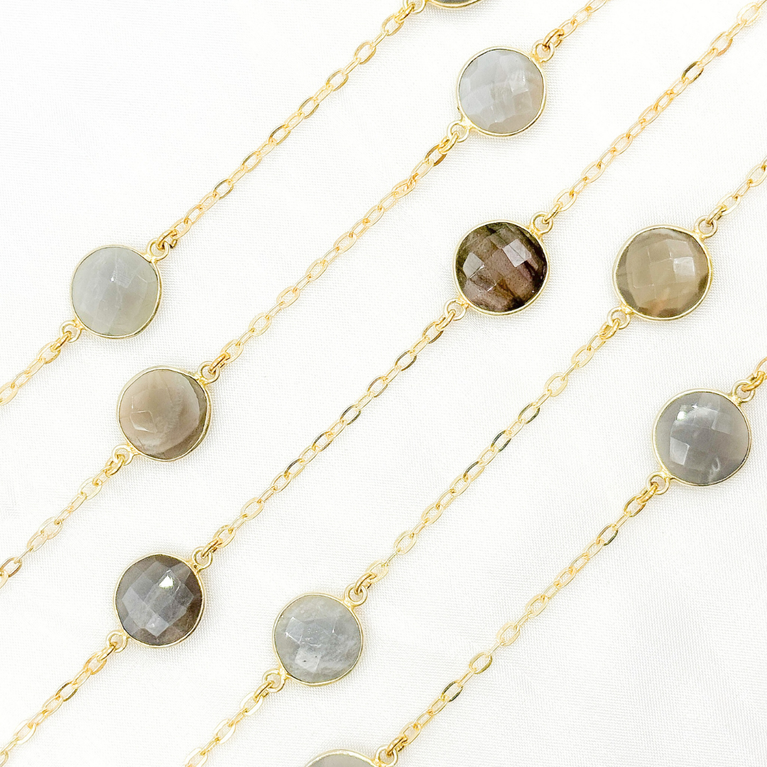 Grey Moonstone Gold Plated Connected Wire Chain.