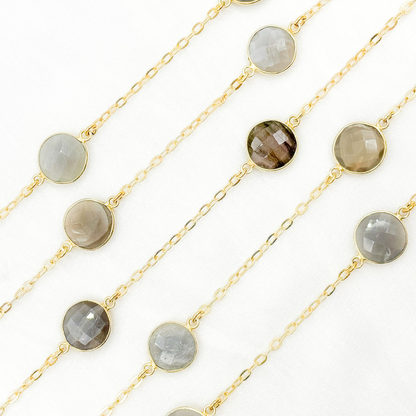 Grey Moonstone Gold Plated Connected Wire Chain.