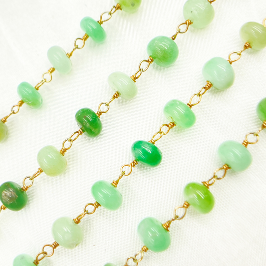 Chrysoprase Smooth Gold Plated Wire Chain.