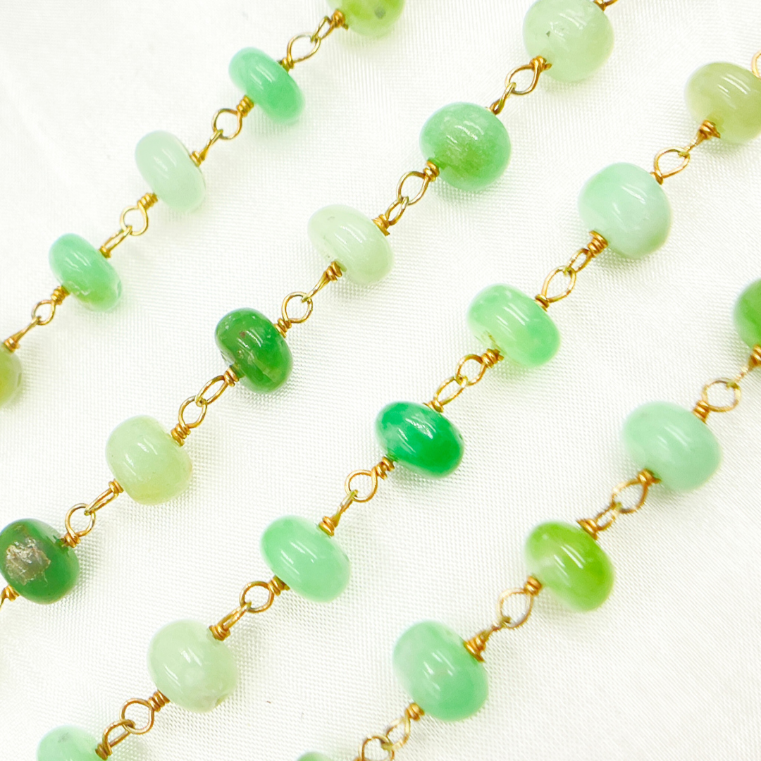 Chrysoprase Smooth Gold Plated Wire Chain. CHR20