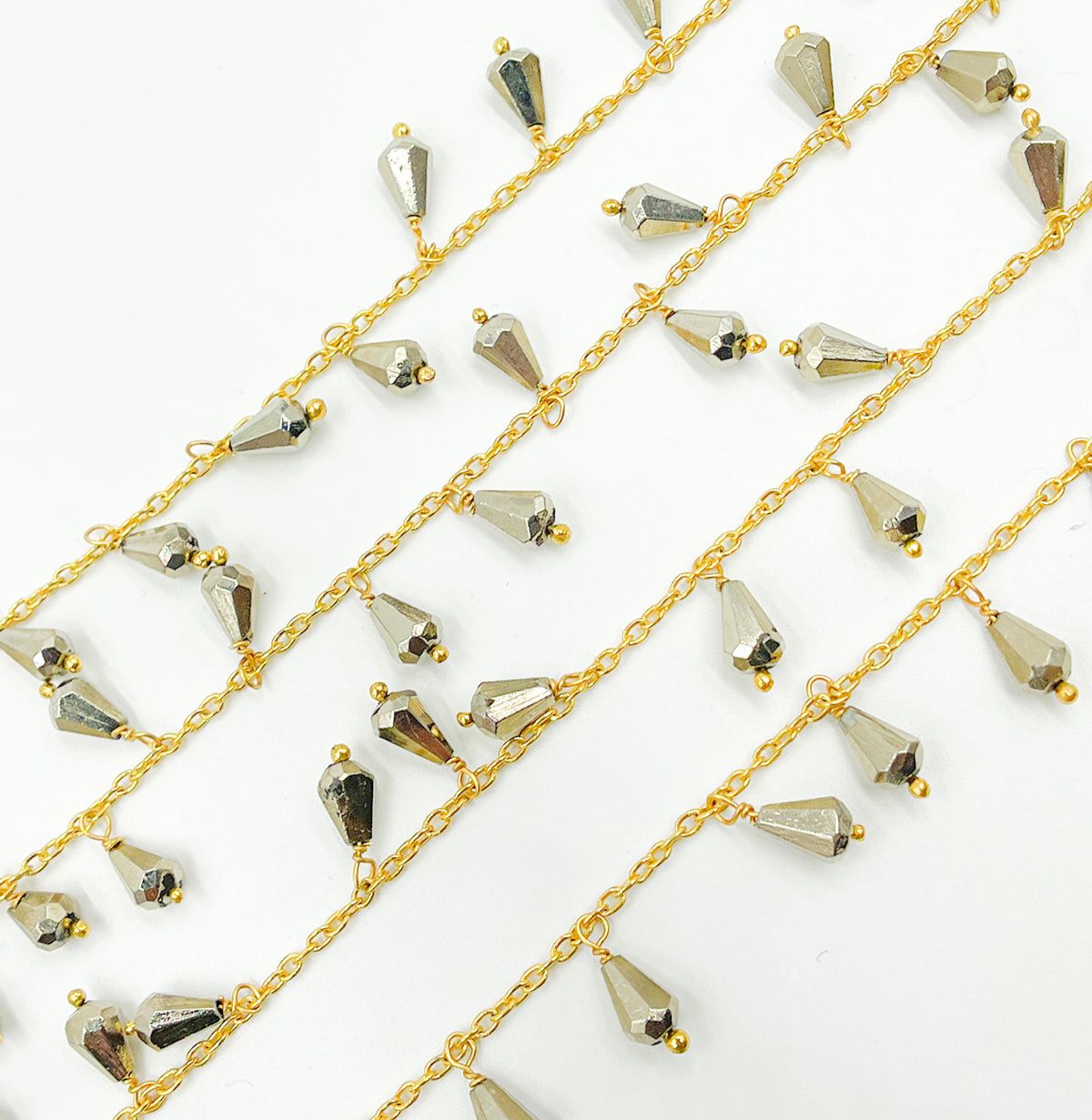 Steel Pyrite Drop Dangle Gold Plated Wire Chain.