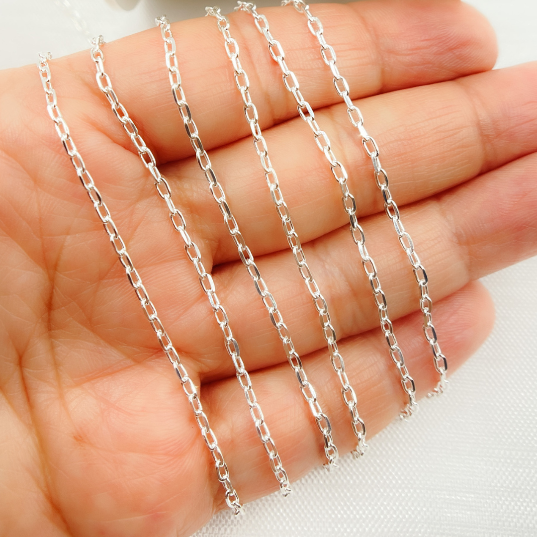 925 Sterling Silver Diamond Cut Paperclip Link Chain.