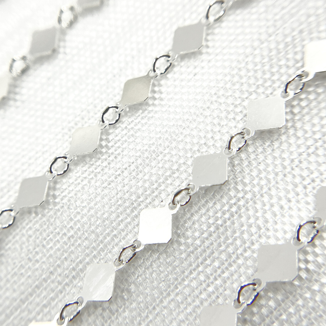 925 Sterling Silver Diamond Dangle Square Link Chain.