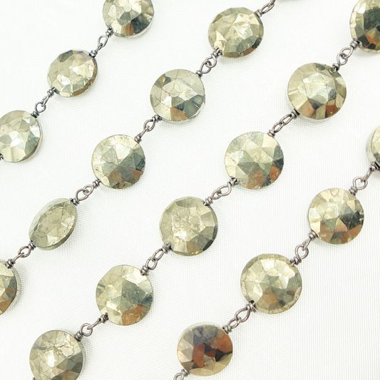 Pyrite Coin Shape Oxidized Wire Chain. PYR46