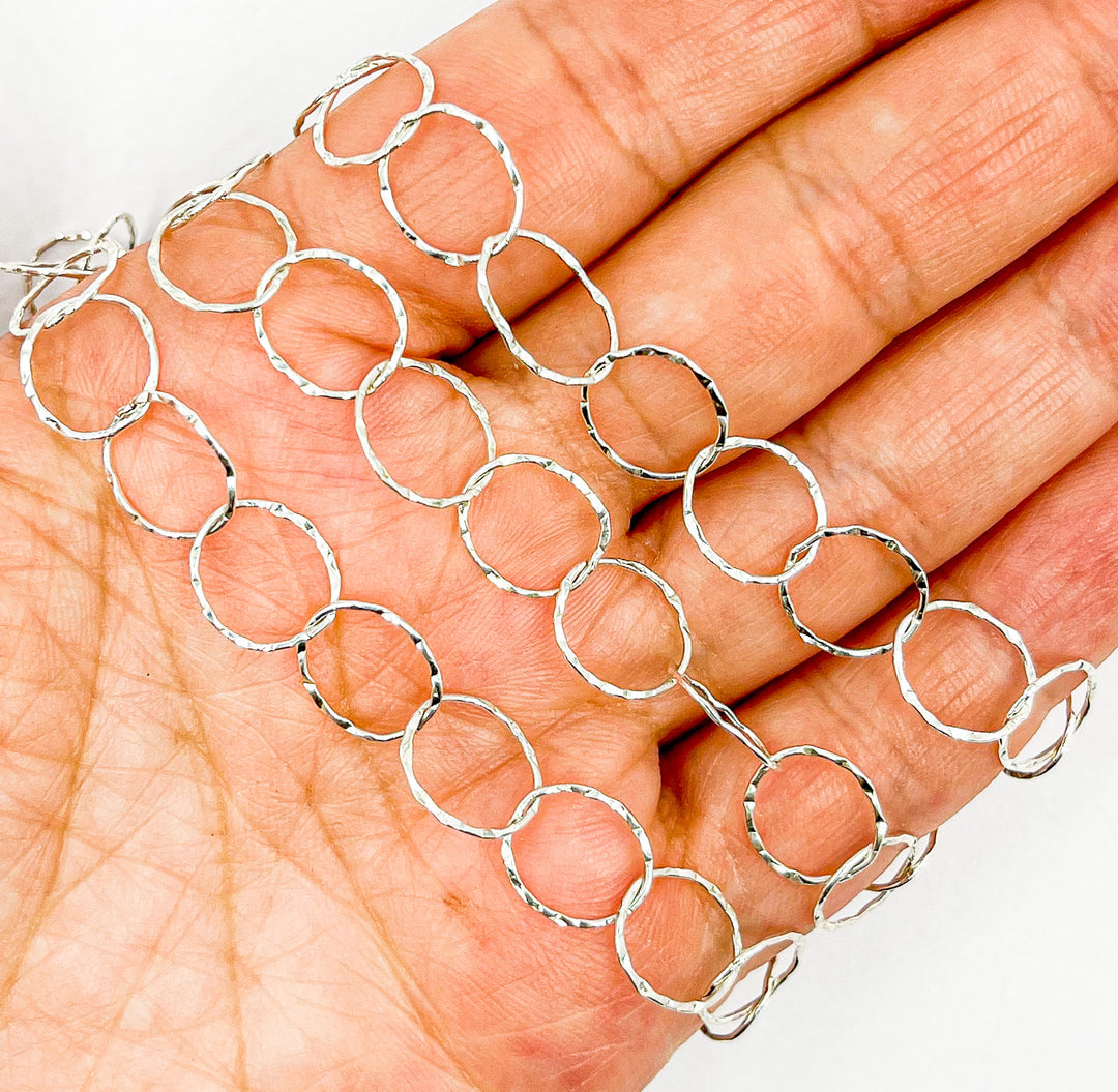 925 Sterling Silver Hammered Round Link Chain. 693KSS