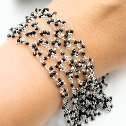 Black Spinel Cluster Dangle 925 Sterling Silver Wire Chain