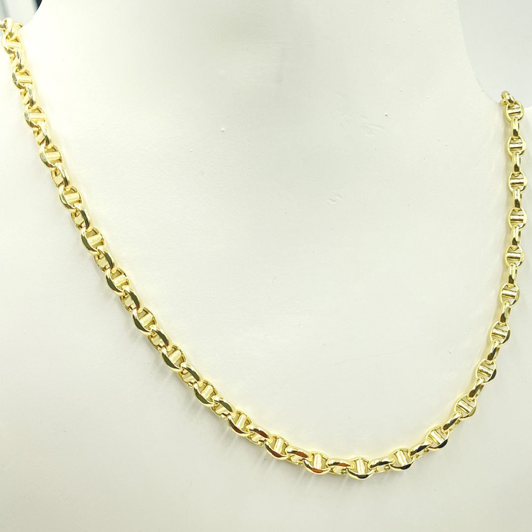 14K Solid Yellow Gold Diamond Cut Marina Style Link Chain