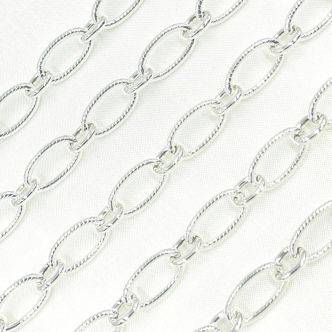 925 Sterling Silver Textured & Smooth Oval Links Chain. V52SS