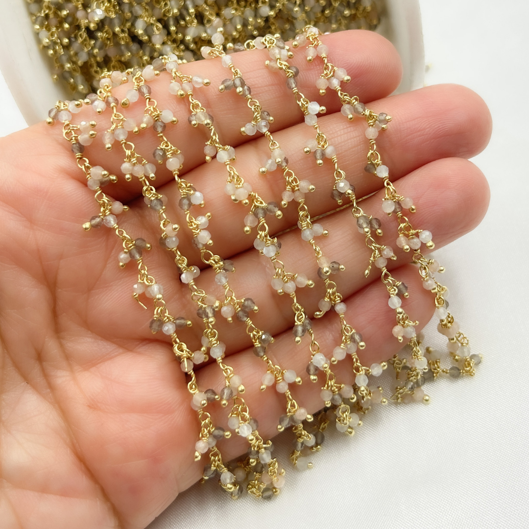 Multi Moonstone Cluster Dangle Gold Plated Wire Chain