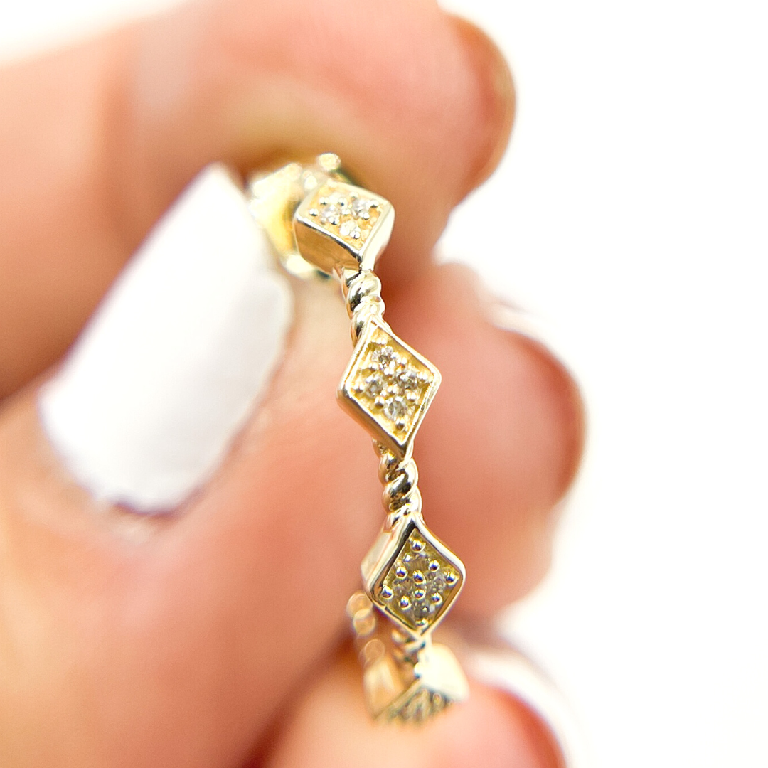 14K Solid Gold and Diamonds Hoop Earrings